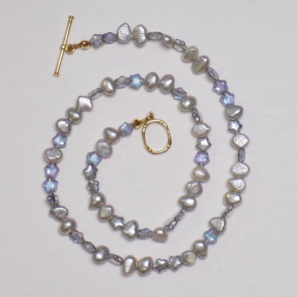 new! handmade baroque pearl choker with glass star beads celestial fairy